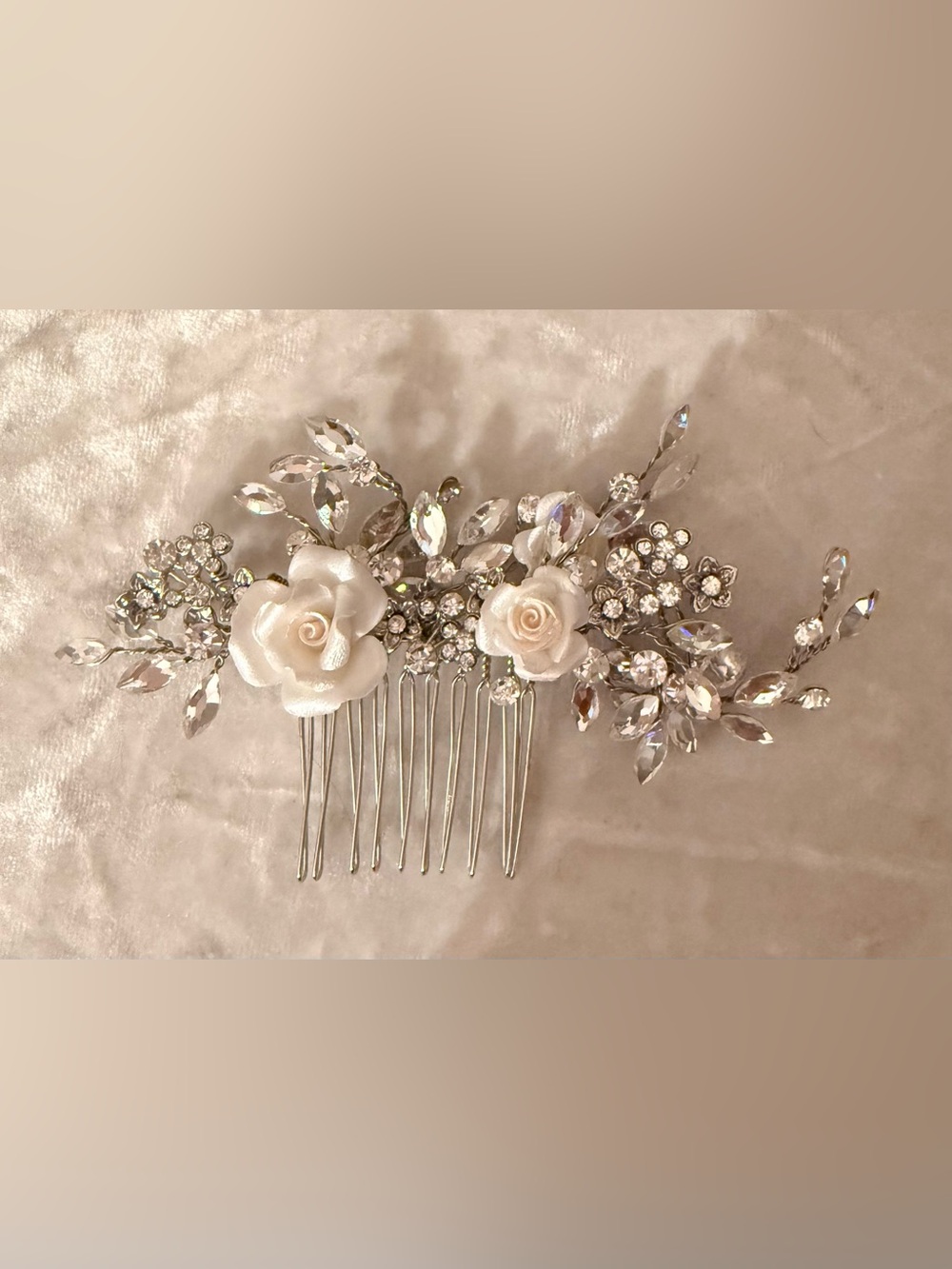 Bridal Crystal Flower Hair Comb - White Floral Accent